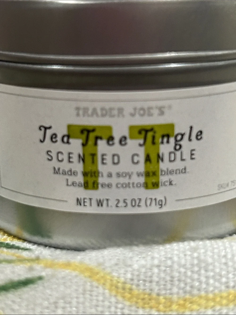 Trader Joe’s Tea Tree Tingle Candle-Soy/Wax Blend. Lead free cotton wick. New.